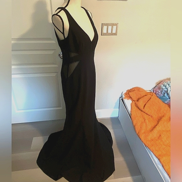 JAYGODFREY Dresses & Skirts - JAYGODFREY EUC Black Rockefeller Long Gown With Illusion Mesh Cutouts Si…
